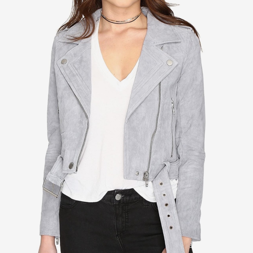 [BLANKNYC] Blank NYC Suede Moto Jacket - Light Grey - Genuine Suede - Size Small